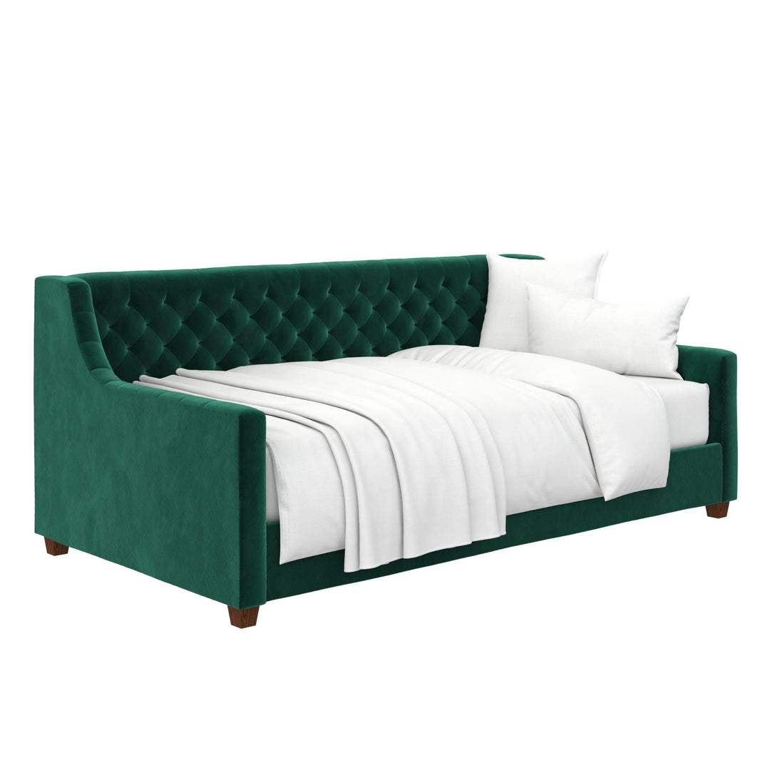 Velvet Fabric Daybed with Tufted Detail -  Green  -  Twin