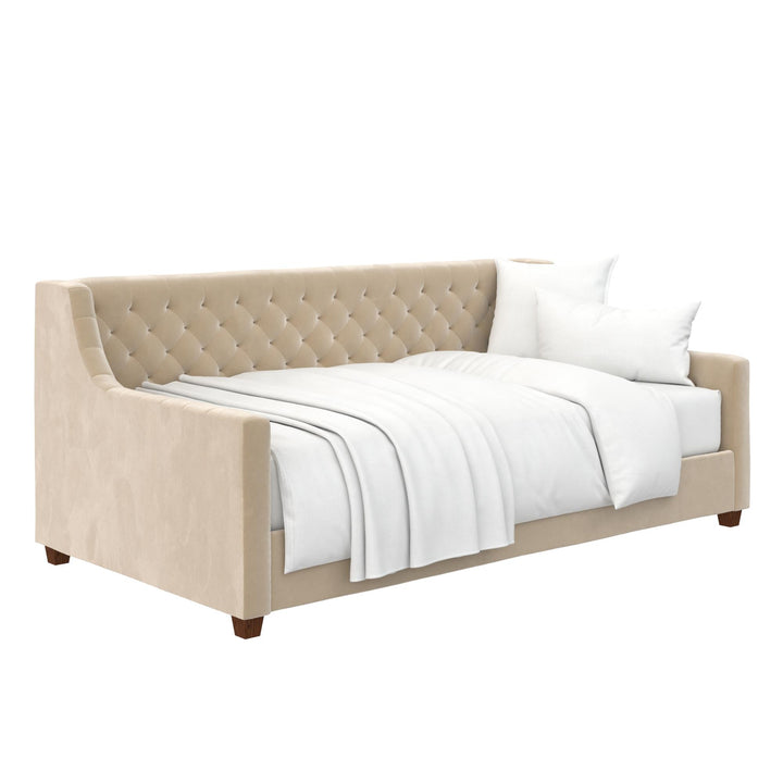 Velvet Fabric Daybed with Jordyn Style -  Ivory  -  Twin