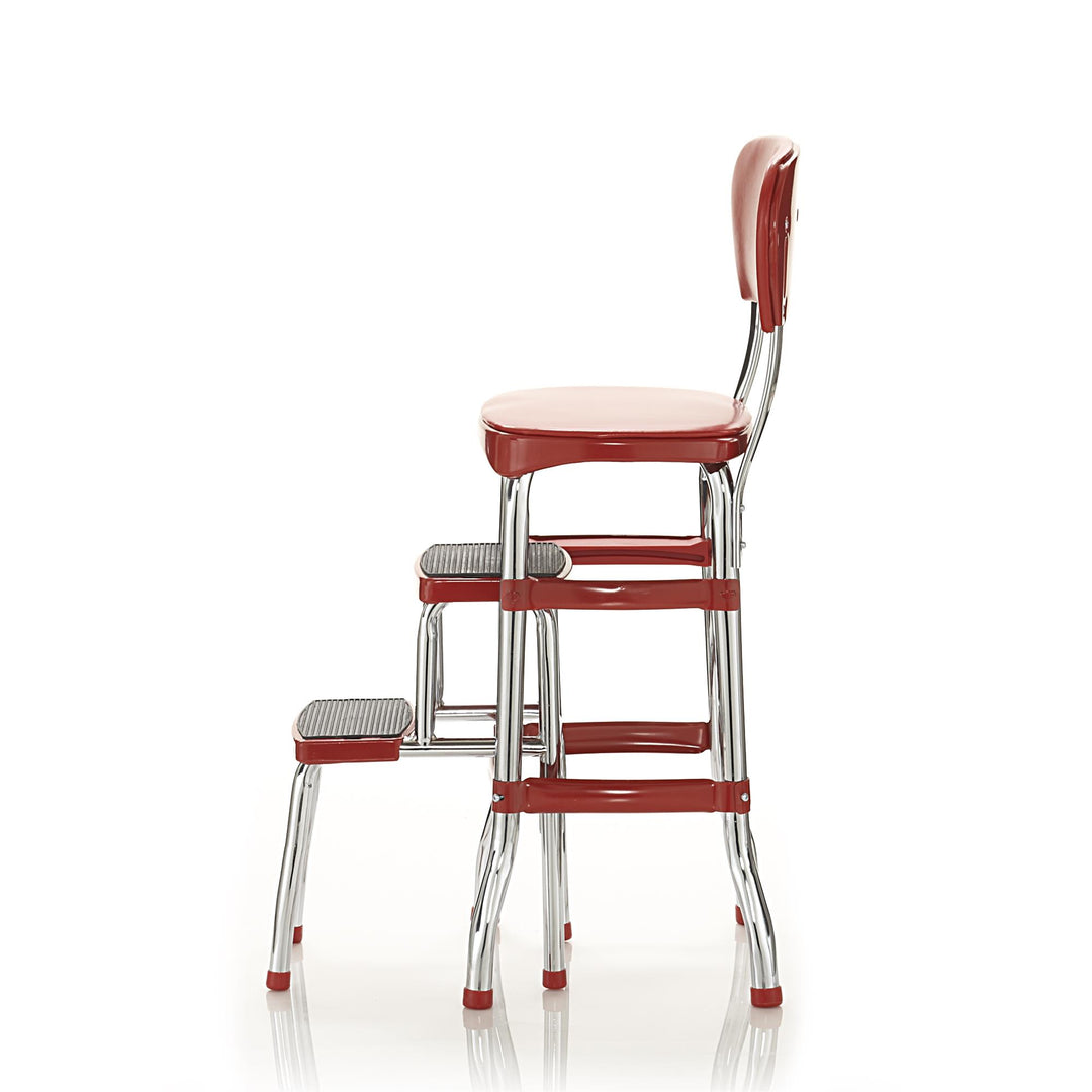 Stylaire Retro Chair and Step Stool -  Red 