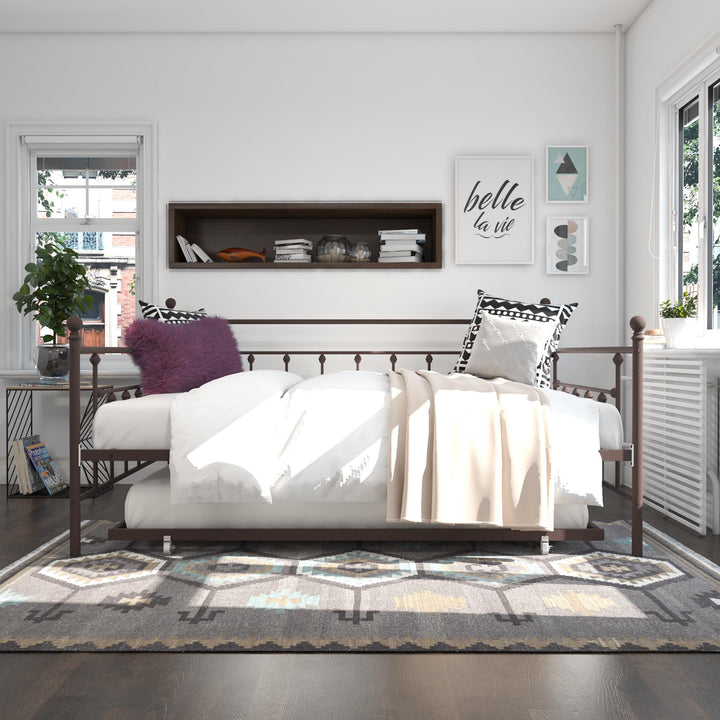 Manila Metal Daybed and Trundle Set with Sturdy Metal Frame and Slats - Bronze - Queen