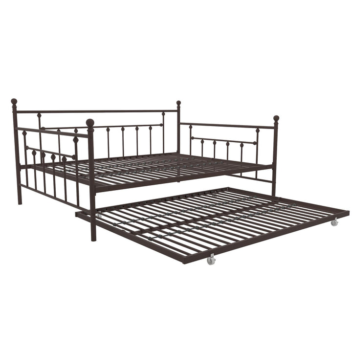Manila Metal Daybed and Trundle Set with Sturdy Metal Frame and Slats - Bronze - Queen