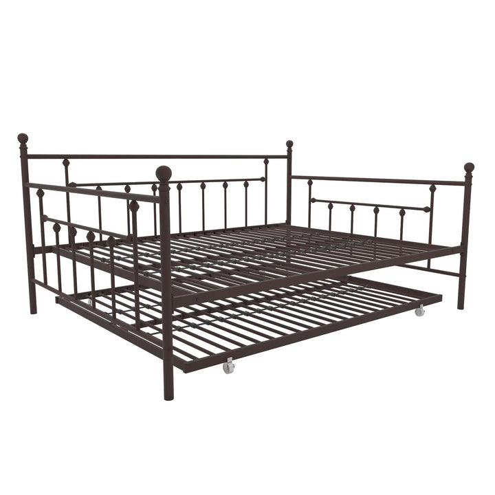 Manila Metal Daybed and Trundle Set with Sturdy Metal Frame and Slats - Bronze - Queen
