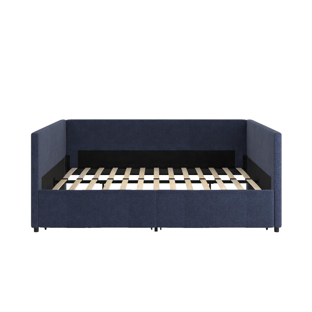 Upholstered Daybed with Wooden Slats and Storage Drawers - Blue Linen - Full