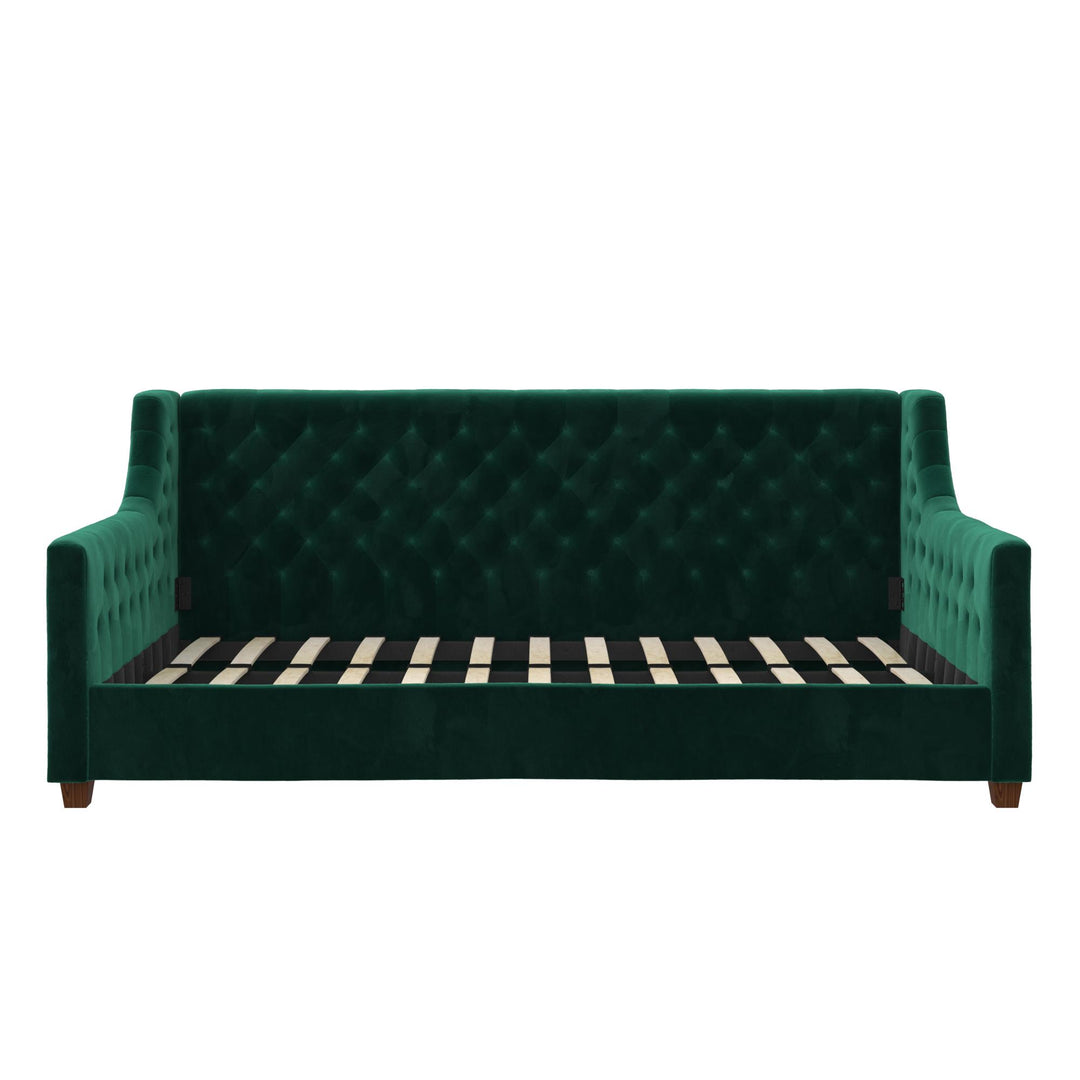 Velvet Fabric Daybed with Tufted Detail -  Black  -  Twin