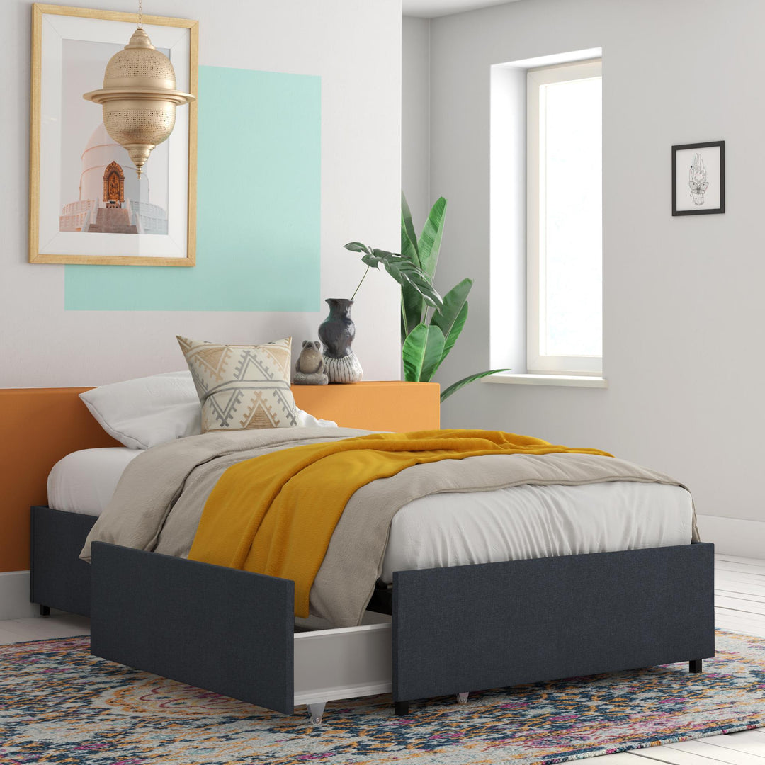 platform bed with storage drawers - Blue - Twin Size