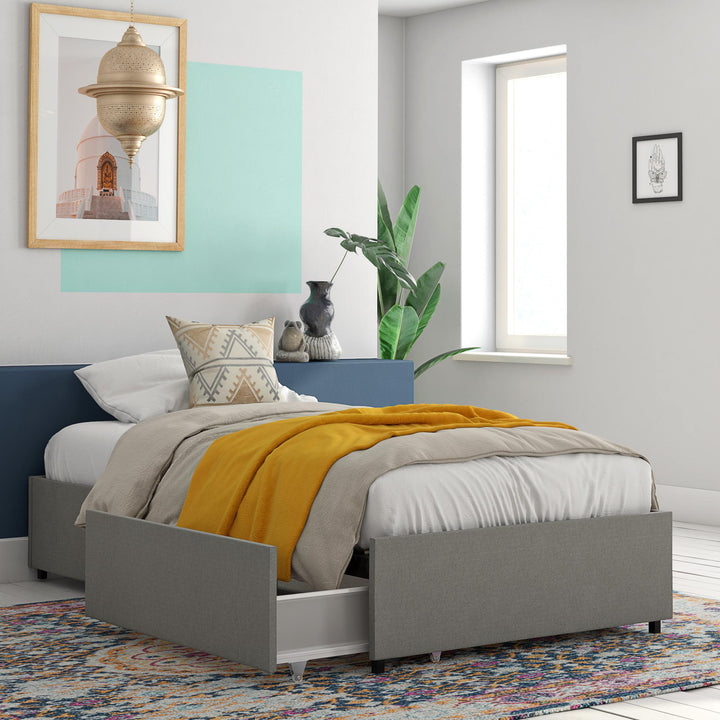 platform bed with storage drawers - Gray - Twin Size