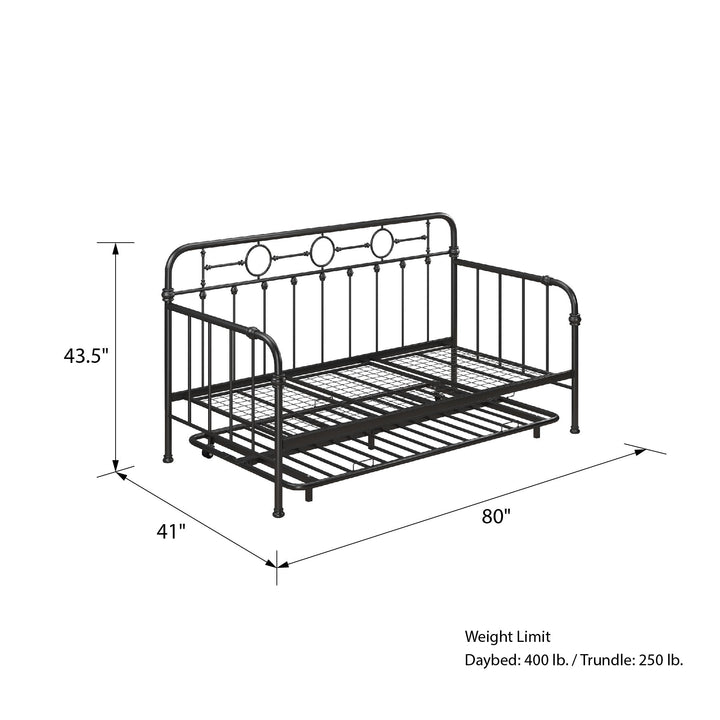 Willow Vintage Industrial Metal Daybed and Trundle Set - Black - Twin