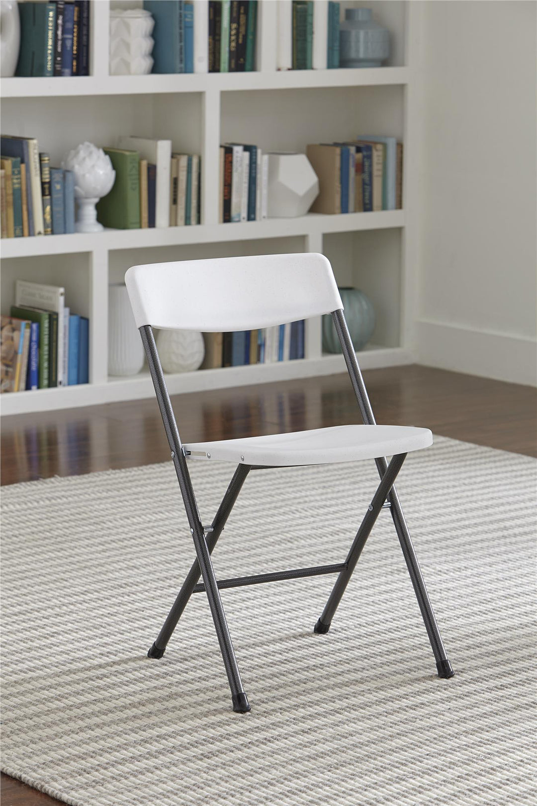 Resin Folding Chair with Steel Frame and Molded Seat and Back, Set of 4 - White/Speckle Pewter - 4-Pack
