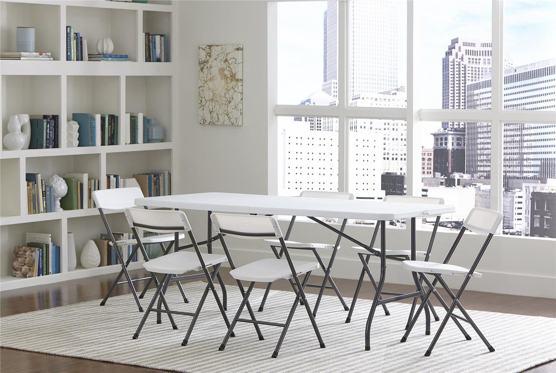 Resin Folding Chair with Steel Frame and Molded Seat and Back, Set of 4 - White/Speckle Pewter - 4-Pack