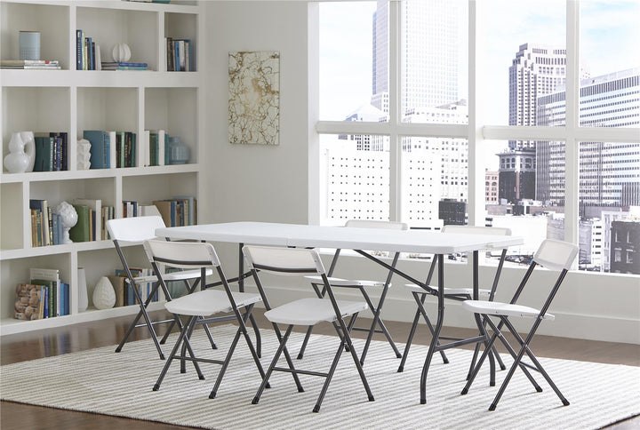 Resin Folding Chair with Steel Frame and Molded Seat and Back, Set of 4 - White/Speckle Pewter - 4-Pack