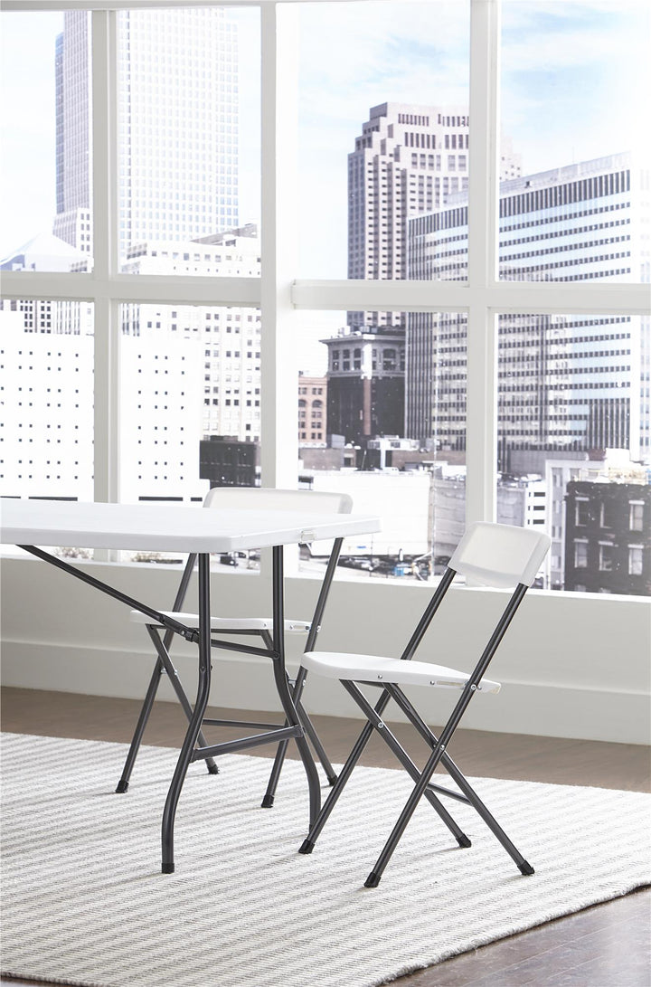 Resin Folding Chair with Steel Frame and Molded Seat and Back, Set of 4 - White/Speckle Pewter - 4-Pack