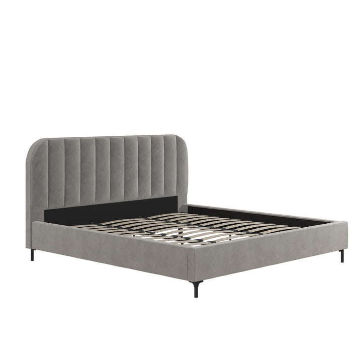 Modern Velvet Upholstered Bed with Wood Frame -  Light Gray  -  King