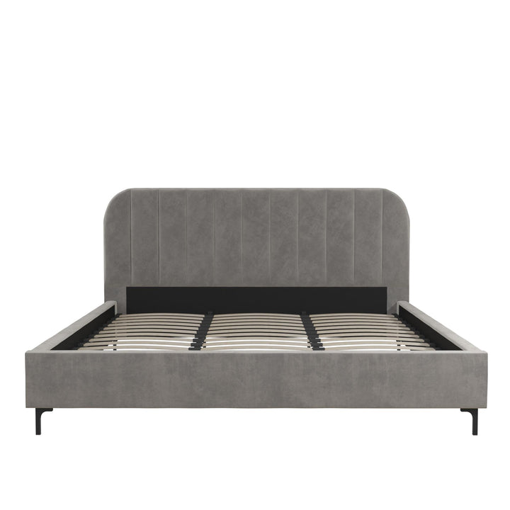 Stylish Callie Velvet Upholstered Bed -  Light Gray  -  Queen