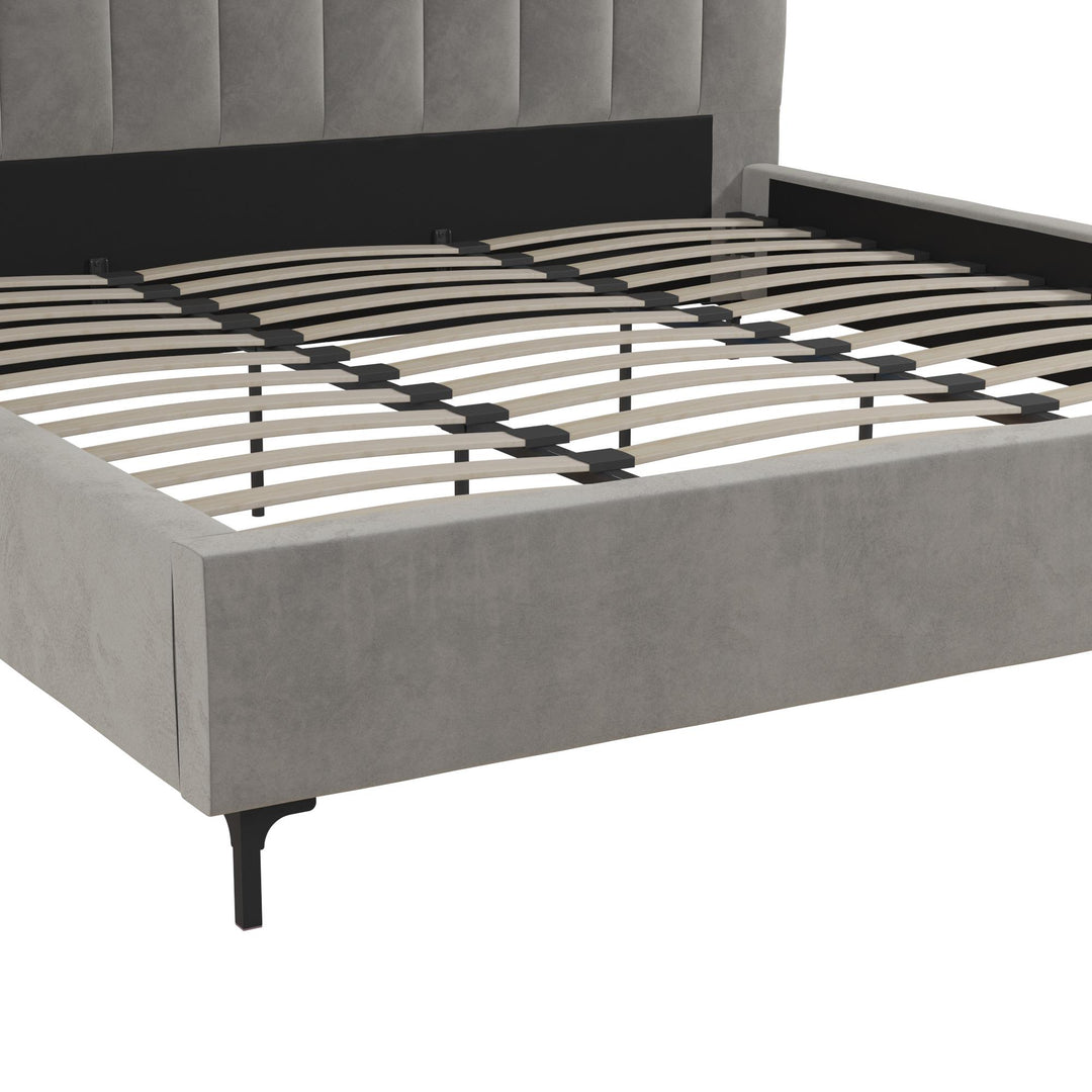 Callie Velvet Upholstered Bed with Wood Frame and Slats - Light Gray - King
