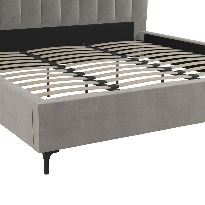 Callie Velvet Upholstered Bed with Wood Frame and Slats - Light Gray - King