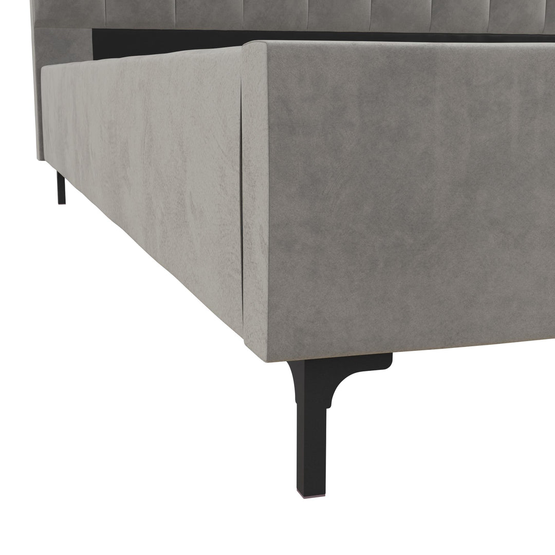 Velvet Upholstered Bed with Wood Frame -  Light Gray  -  King