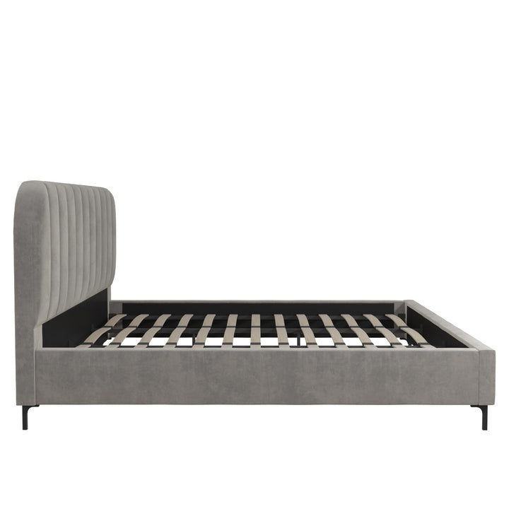 Best Velvet Upholstered Bed with Wood Frame -  Light Gray  -  King