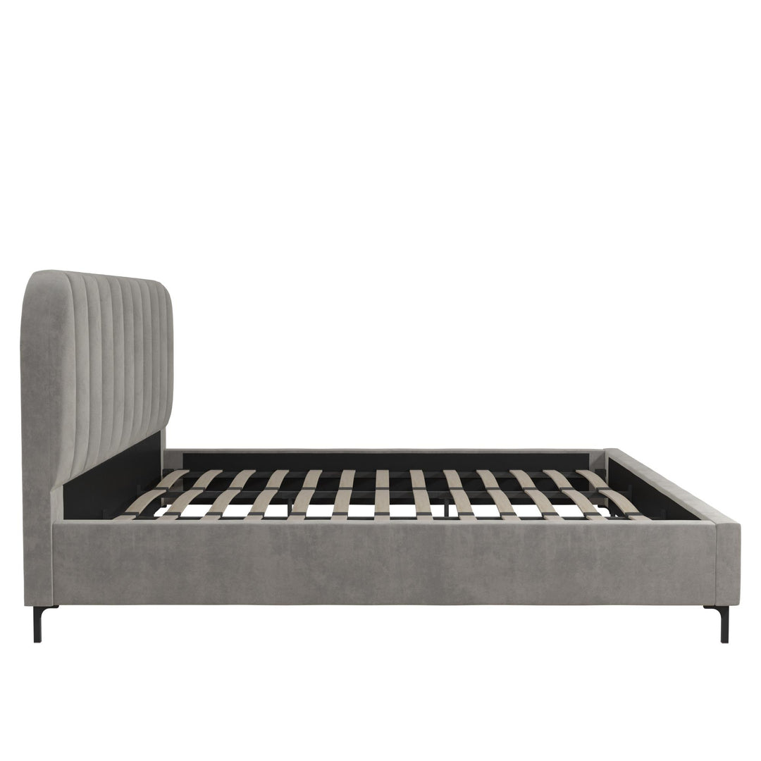 Callie Velvet Upholstered Bed with Wood Frame and Slats - Light Gray - King