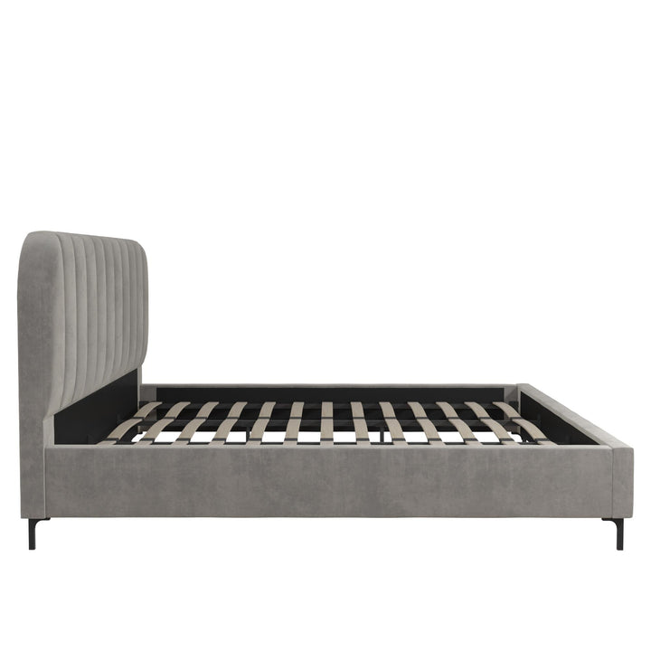 Callie Velvet Upholstered Bed with Wood Frame and Slats - Light Gray - King