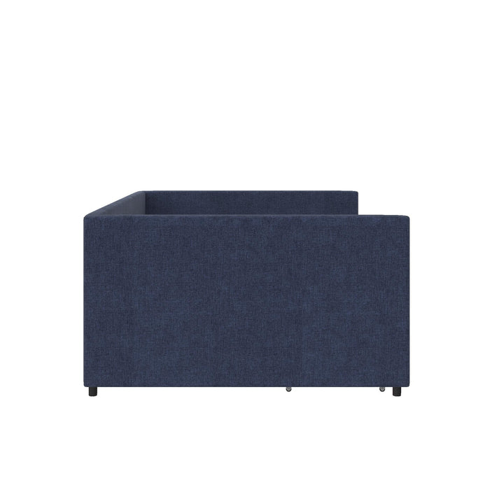 Upholstered Daybed with Wooden Slats and Storage Drawers - Blue Linen - Full