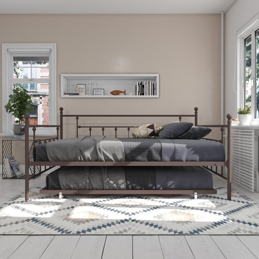 Manila Metal Daybed and Trundle Set with Sturdy Metal Frame and Slats - Bronze - Queen