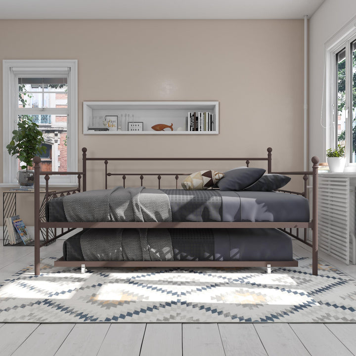 Manila Metal Daybed and Trundle Set with Sturdy Metal Frame and Slats - Bronze - Queen