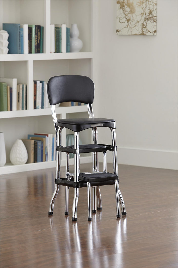 2-Step Stool with Retro Chair -  Black 