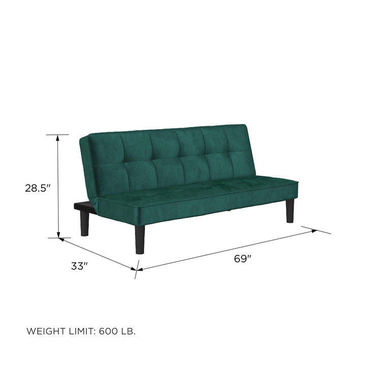 Tyler Velvet Tufted Upholstered Futon with Wooden Frame - Green