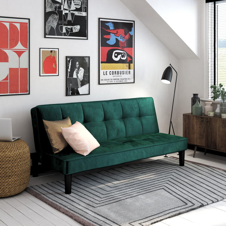 Tyler Velvet Tufted Upholstered Futon with Wooden Frame - Green