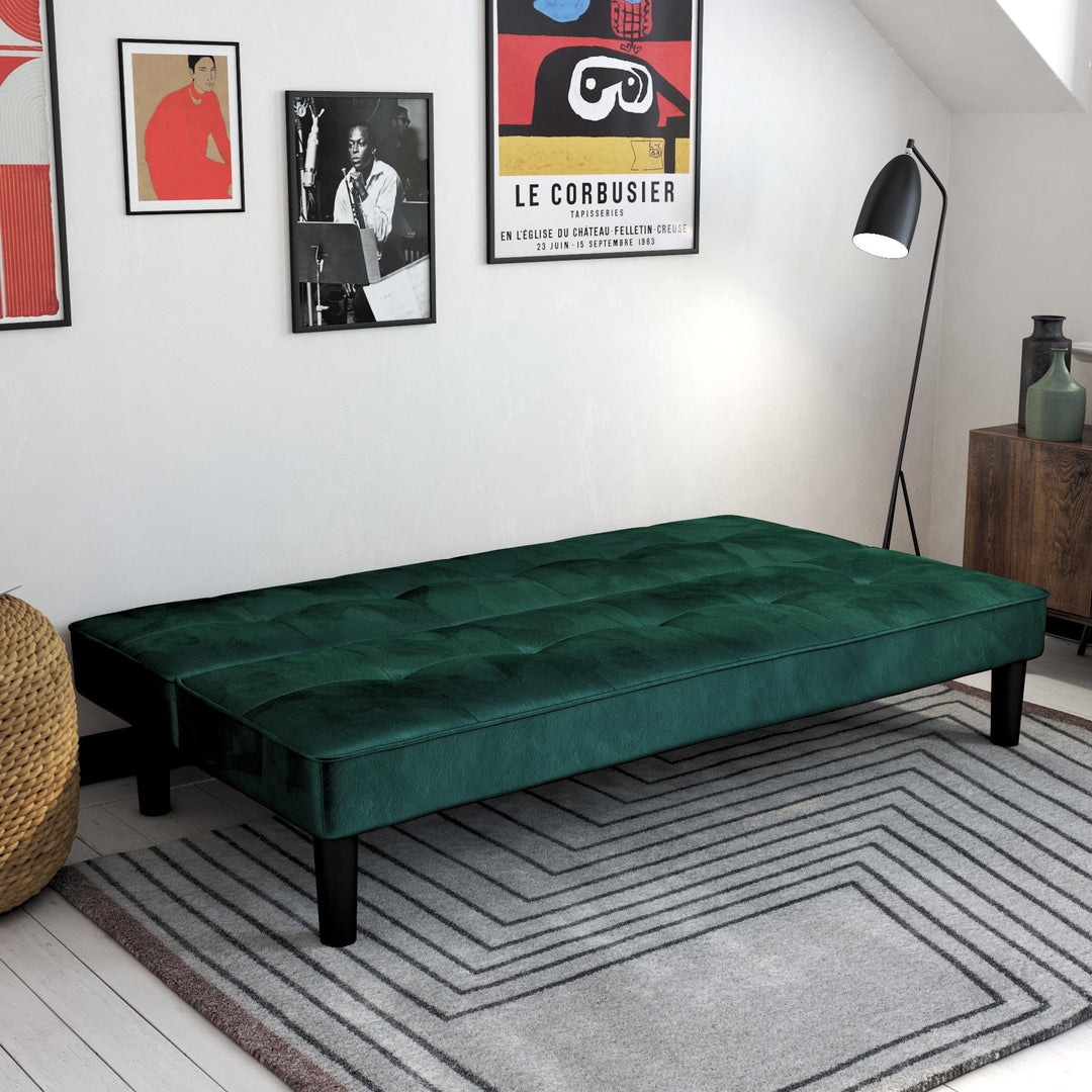 Tyler Velvet Tufted Upholstered Futon with Wooden Frame - Green