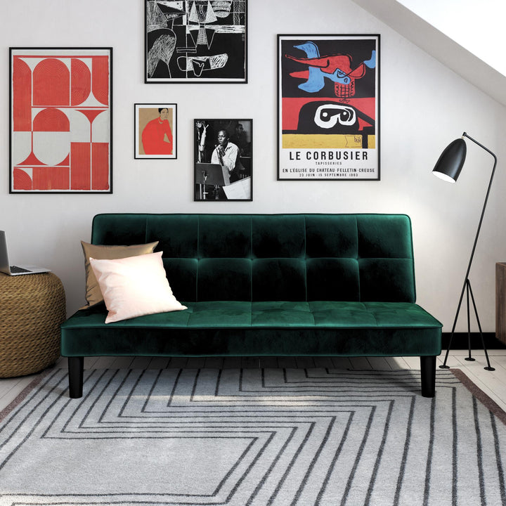 Tyler Velvet Tufted Upholstered Futon with Wooden Frame - Green