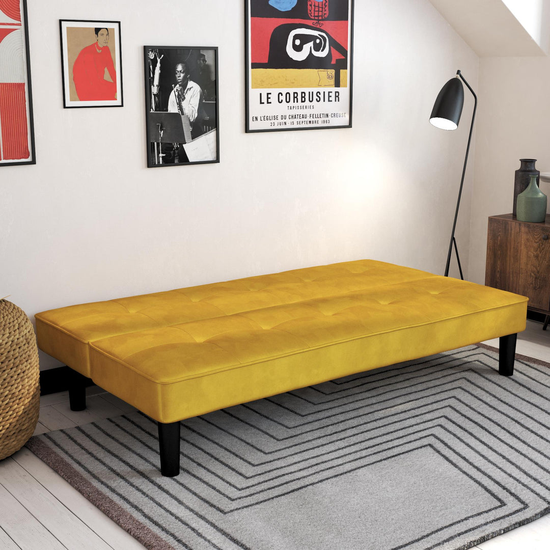 Tyler Velvet Tufted Upholstered Futon with Wooden Frame - Mustard