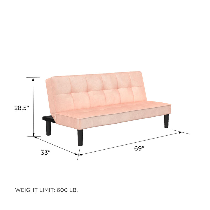 Tyler Velvet Tufted Upholstered Futon with Wooden Frame - Pink
