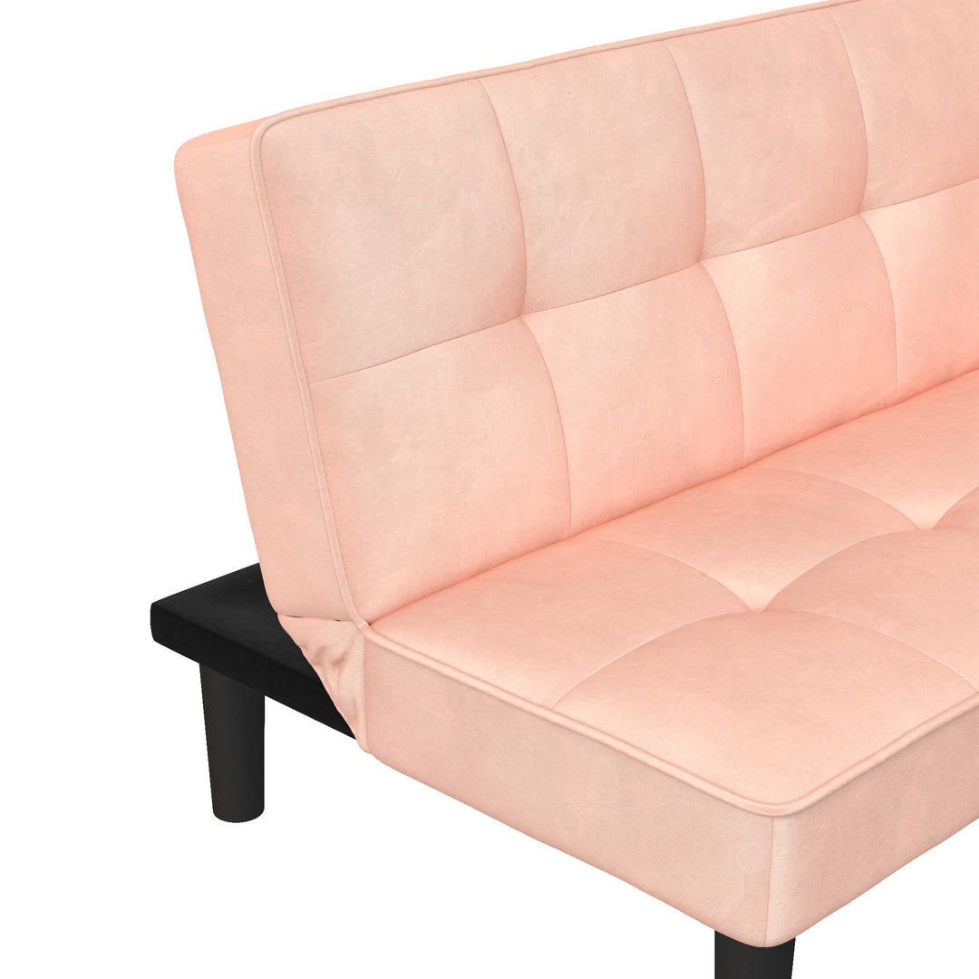 Tyler Velvet Tufted Upholstered Futon with Wooden Frame - Pink