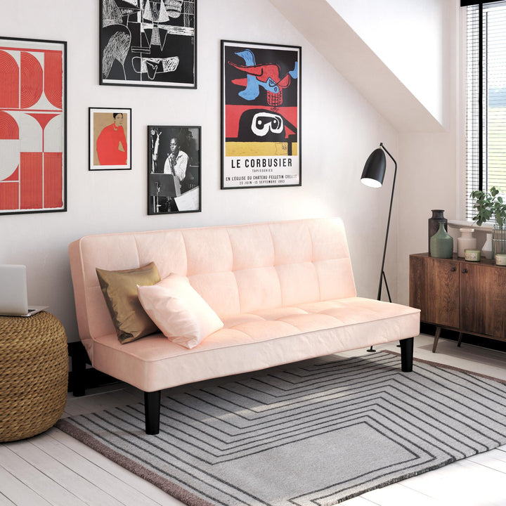 Tyler Velvet Tufted Upholstered Futon with Wooden Frame - Pink