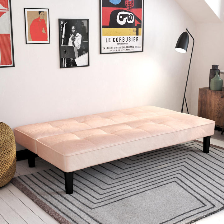 Tyler Velvet Tufted Upholstered Futon with Wooden Frame - Pink