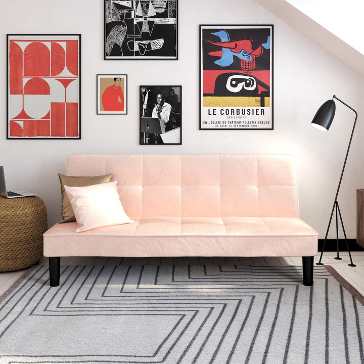 Tyler Velvet Tufted Upholstered Futon with Wooden Frame - Pink