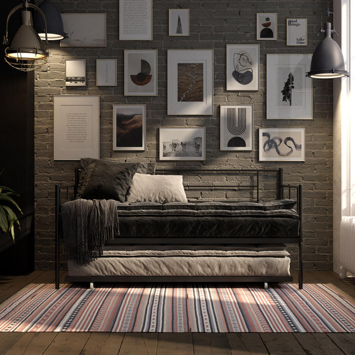 Praxis Metal Daybed with Trundle - Black - Twin