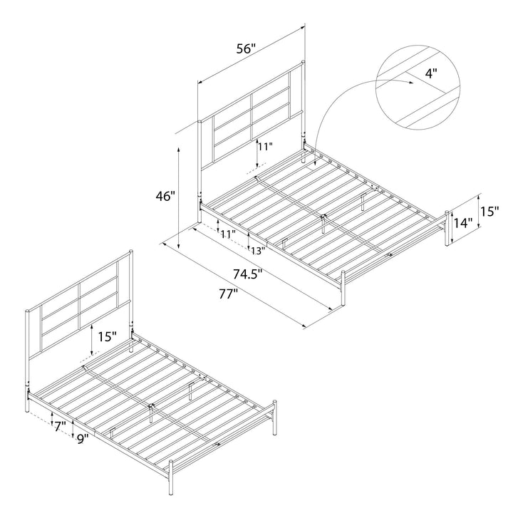 platform metal bed frame - Black - Full Size