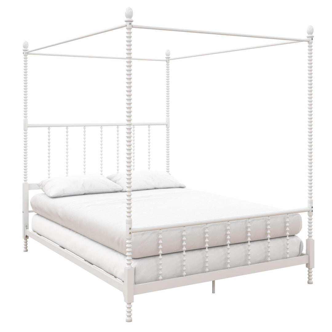 Jenny Lind Metal Canopy Bed with Twist Spindles  -  White  -  Full