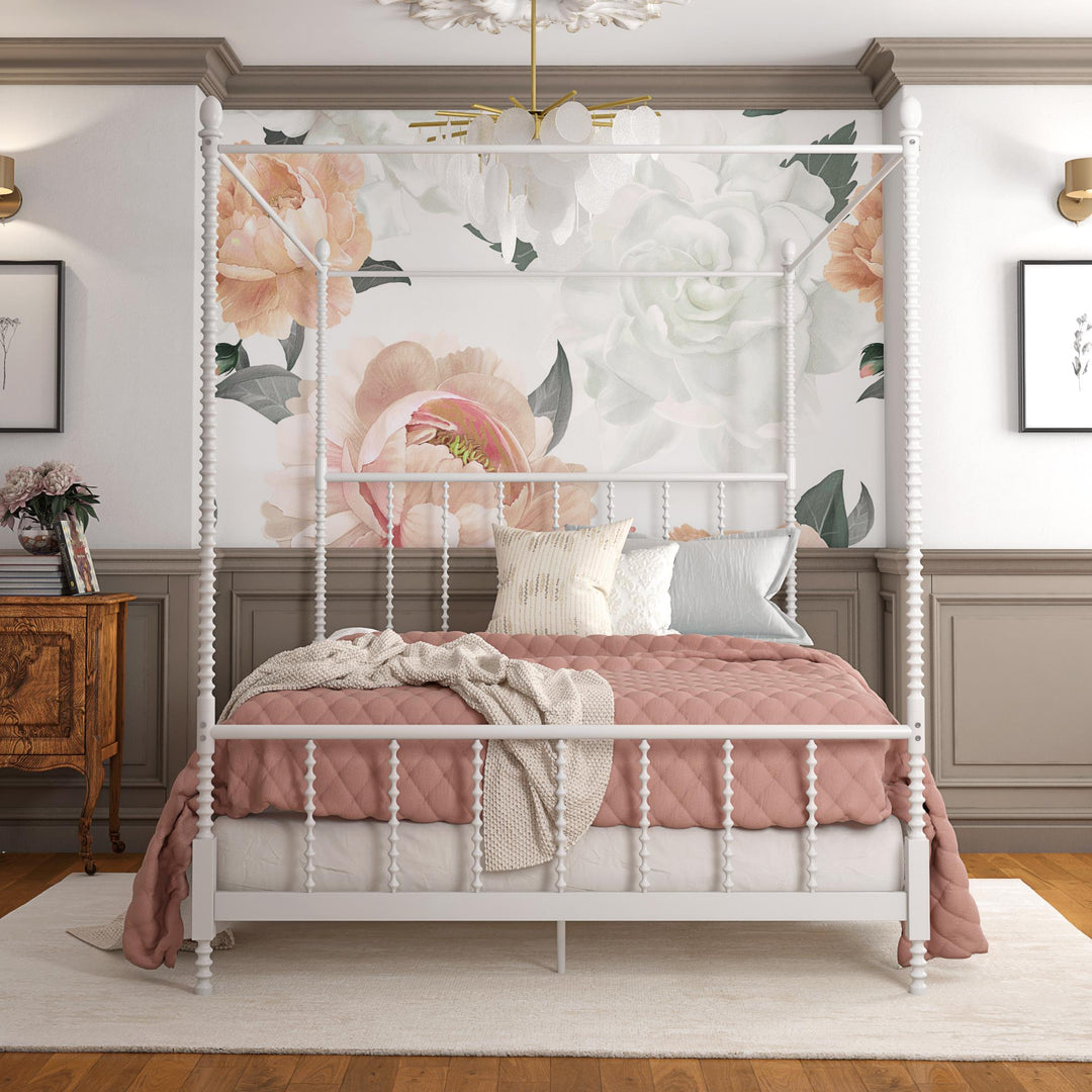 Best Metal Canopy Bed with Twist Spindles -  White  -  Full
