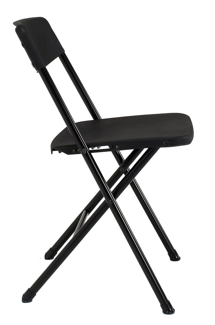 Resin Folding Chair with Steel Frame and Molded Seat and Back, Set of 4 - Black - 4-Pack