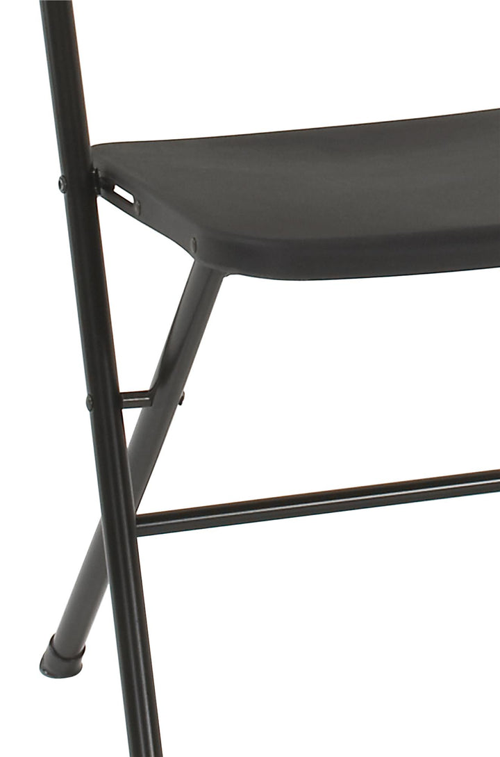 Resin Folding Chair with Steel Frame and Molded Seat and Back, Set of 4 - Black - 4-Pack