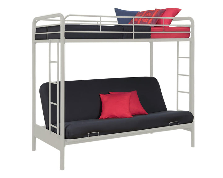 Twin over Futon Bunk Bed with Guardrails -  White  - Twin-Over-Futon