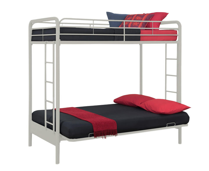 Sammie Bunk Bed with Integrated Ladders -  White  - Twin-Over-Futon