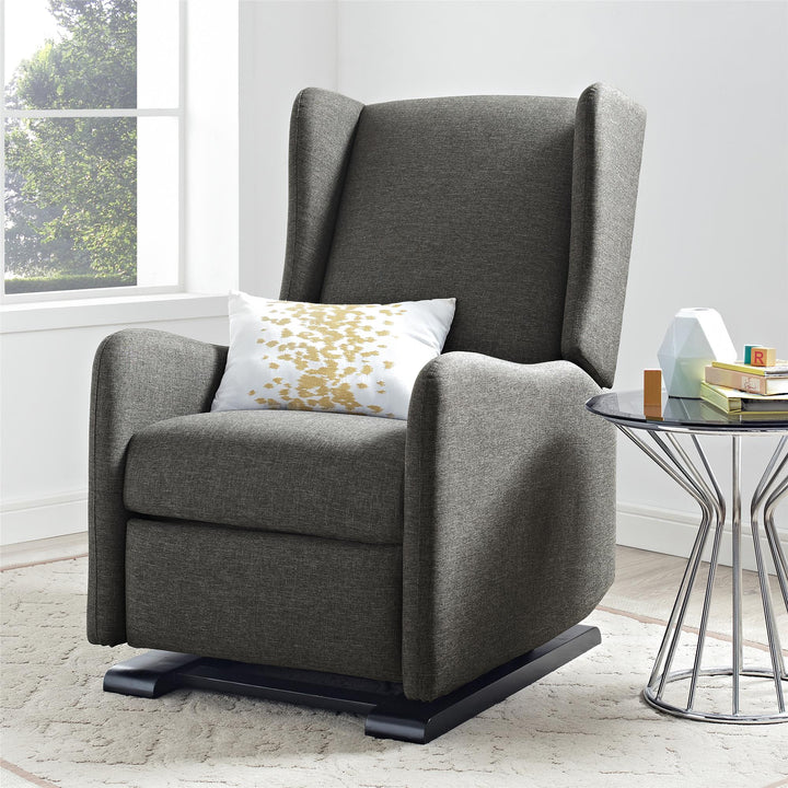 Comfortable Upholstered Wingback Recliner -  Gray