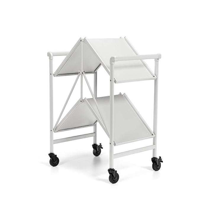 foldable serving cart on wheels - White