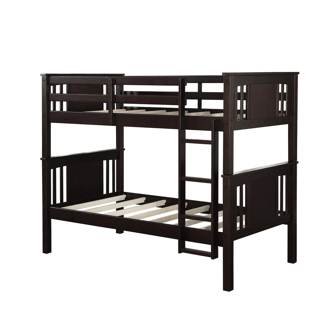 Twin over Twin Wooden Bunk Bed with Wood Slats Dylan -  Espresso
