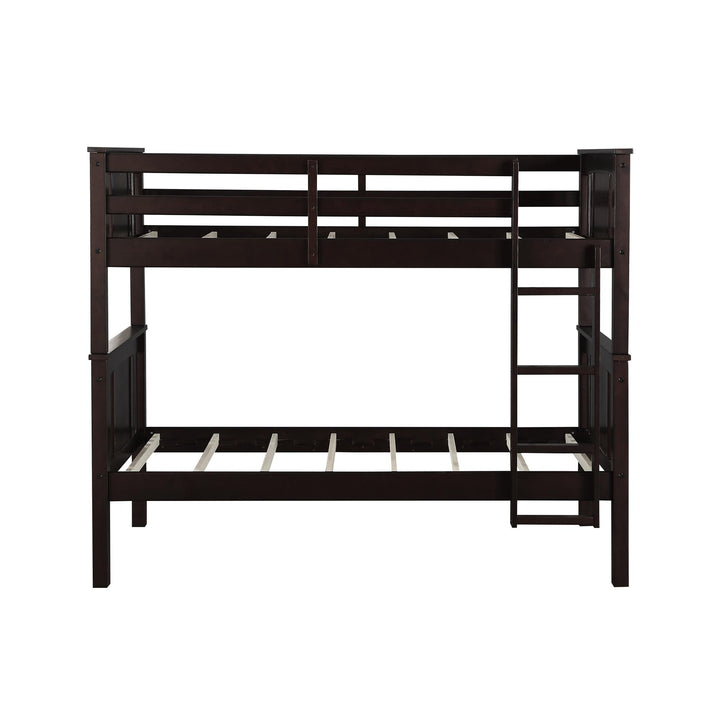 Dylan Wooden Twin over Twin Bunk Bed with Wood Slats  -  Espresso
