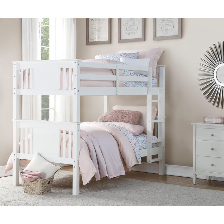 Dylan Wooden Twin over Twin Bunk Bed with Wood Slats - White